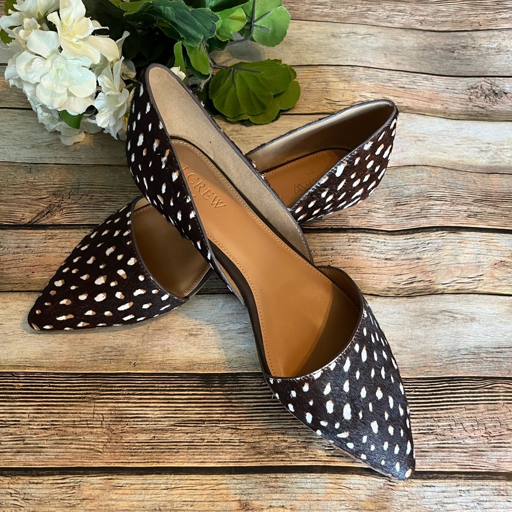 J. Crew Factory Zoe Brown Calf Fur Printed Slip On Flats Size 9 NEW